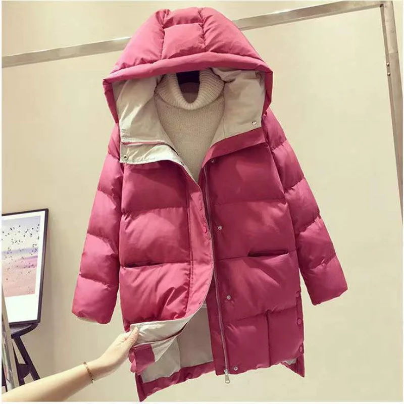 Cotton Clothing Women 2023 New Winter Down Jacket Jacket Mid Length Thickened Loose Cotton Coat Hooded Down Jacket