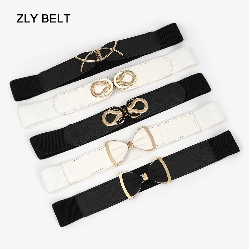 

2023 New Fashion Waistband Women Adjustable Elastic Golden Metal Buckle Decorate Coat Style Versatile Elegant Waist Band Belt