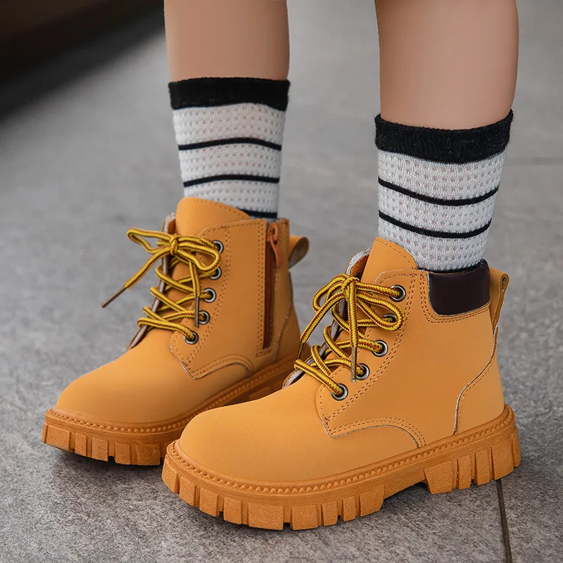 Children Fashion Leather Boots Boys Kids Autumn New Fashion Baby Design Ankle Boots Non-Slip British Style Boots Single Shoes