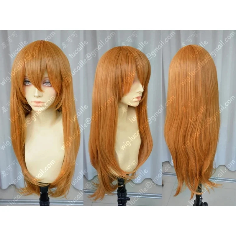 ABC123Anime EVA Asuka Langley Soryu برتقالي طويل مع 2 مشبك ذيل حصان شعر مستعار مقاوم للحرارة + عرافة؛ 3,f'6,h.7;j