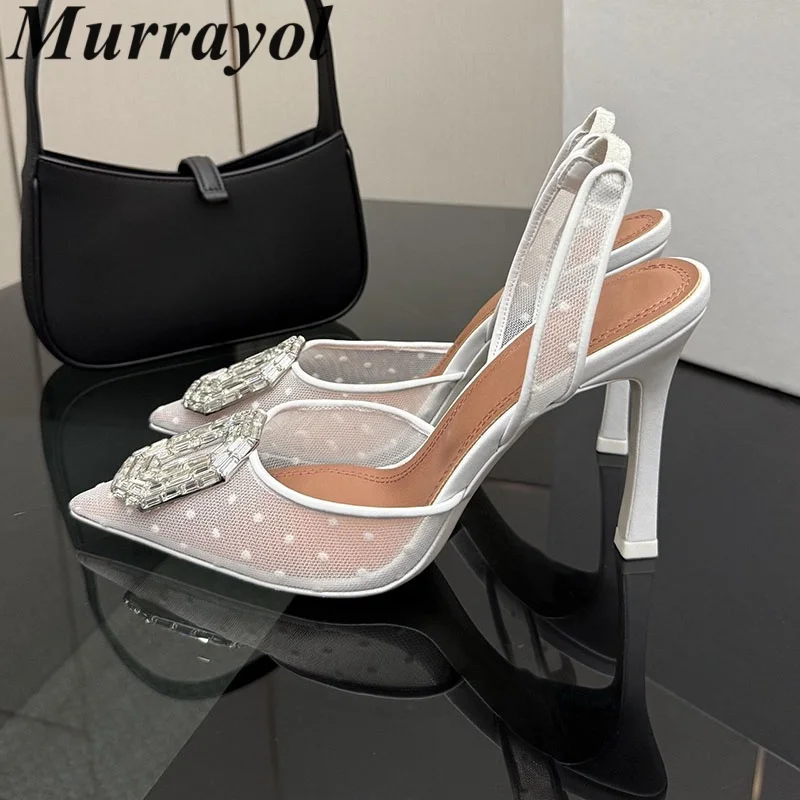 New Wedding Shoes Women Rhinestone Decor Sexy Sandalias Pointed Toe Lace Thin Hight Heels Sandals Summer Party Dress Shoes - view 3