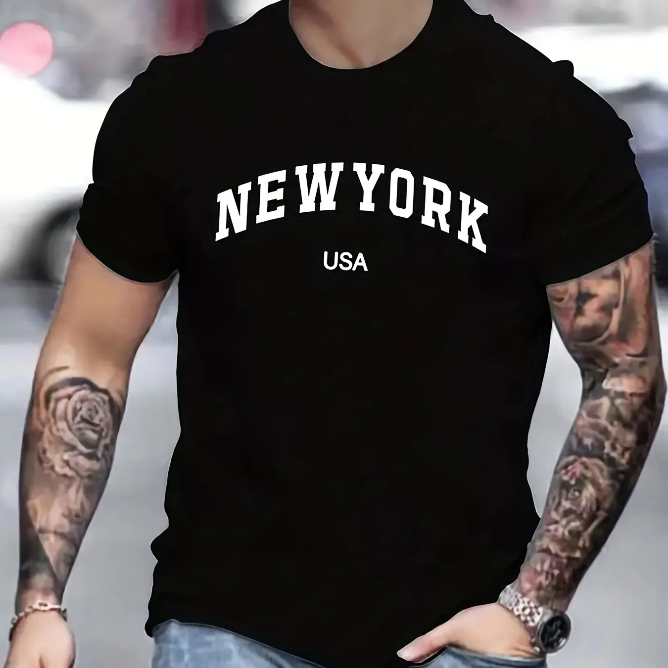 Mens T Shirt Summer Short Sleeve New York Usa Print Loose Casual Round Neck Street Outdoor Comfortable Sportswear T-Shirts Tops