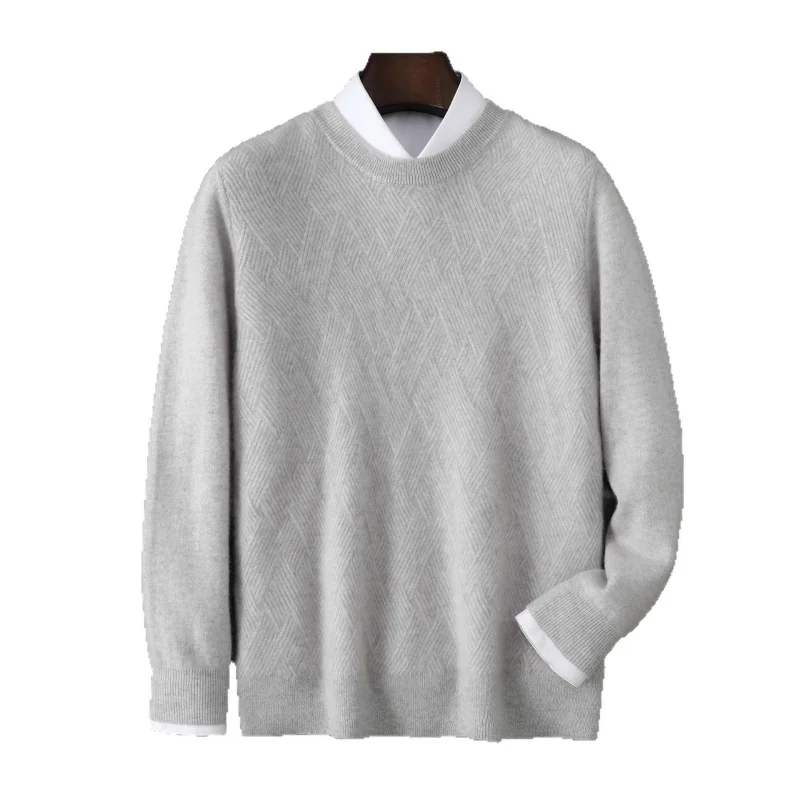 Осень-зима, новый мужской шерстяной свитер с круглым вырезом, свободный толстый свитер из натуральной шерсти, повседневная деловая шерстяная трикотажная базовая рубашка
