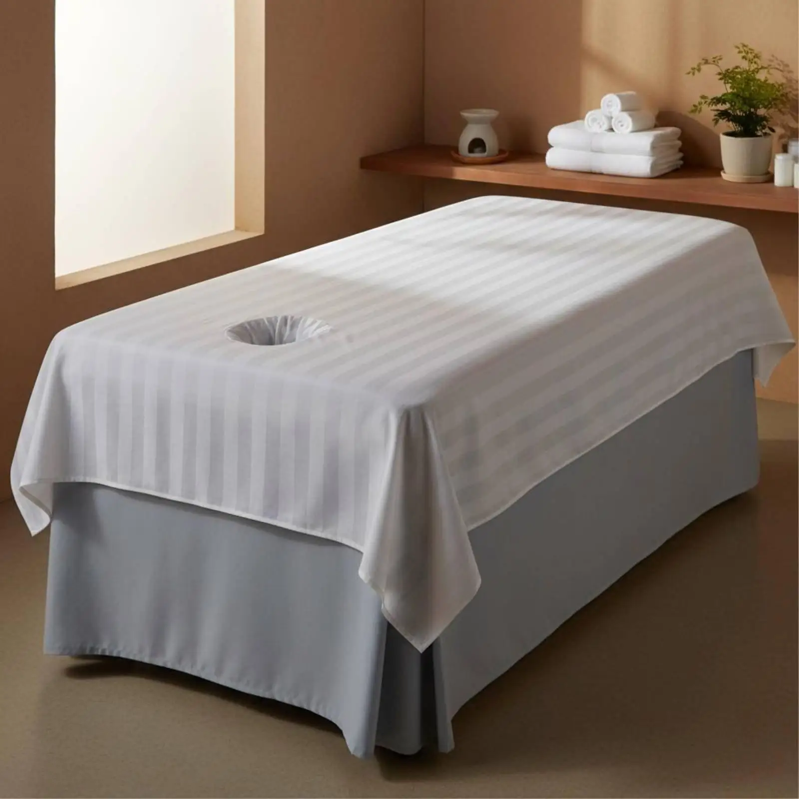 Cotton Bed Sheet with Built-in Face Hole Elegant Massage Table Cover for Beauty Spa and Therapy Rooms