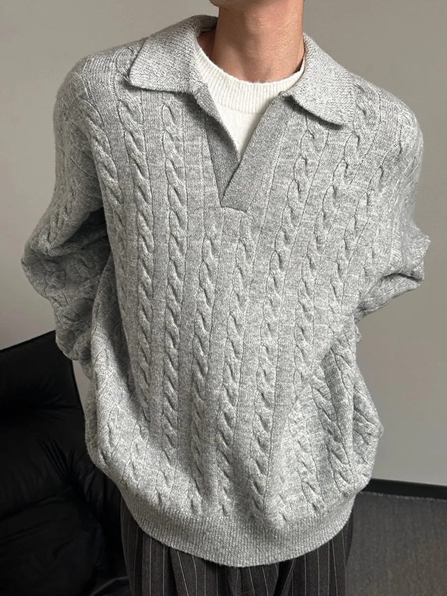 

Свободный длинный вязаный свитер Sve для подростков, повседневный цвет, корейский откидной воротник, осень-зима, модный