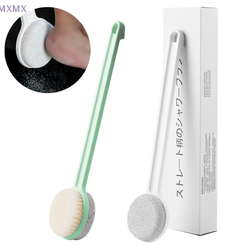 1 pz spazzola pomice esfoliante lima per piedi doppia faccia manico lungo pietra cura scrubber esfoliante spazzola per il corpo