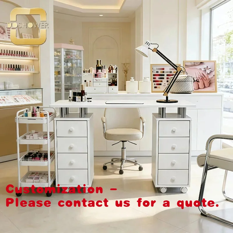 

Customize.Luxury White Nail Table with LED Light High-End Beauty Salons Manicurist Use of furniture Stable Nail De