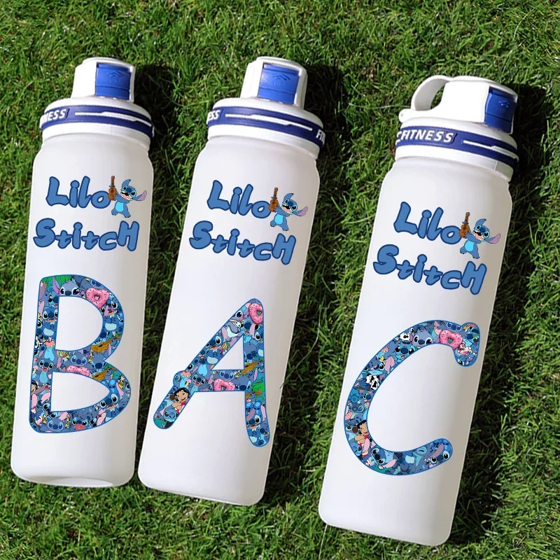 

1000ML White Plastic Cup Lilo & Stitch Letter A-Z Anime Peripheral Stitch Matte Scale Cup Abomination Children Drinking Cup Gift