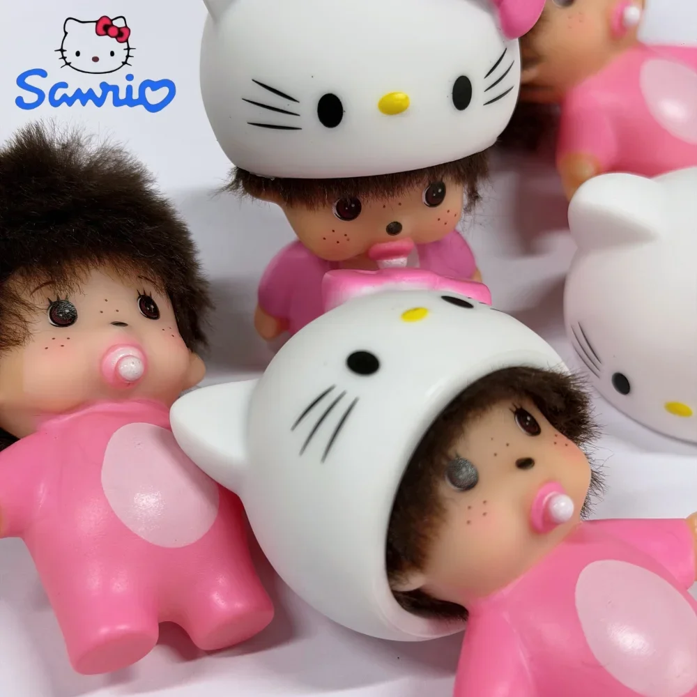 

2026 HOT NEW Cute Hello Kitty Monchhichi Doll Keychain TPR Material Cartoon Pendant Bag Charm Car Key Ring Lovely Gift for Girls