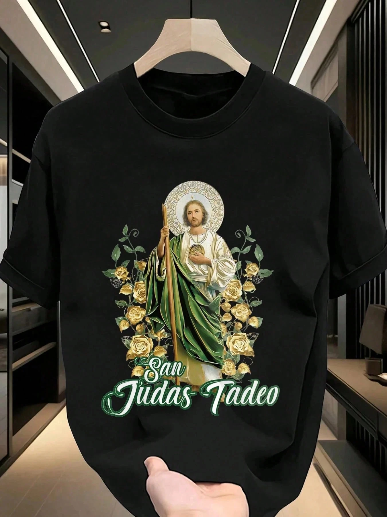 الرجال سان يهوذا تاديو تي شيرت القديس يهوذا الجرافيك الديني المحملة الإيمان الكاثوليكي يسوع طباعة قصيرة الأكمام ملابس الشارع الشهير هدية علوية