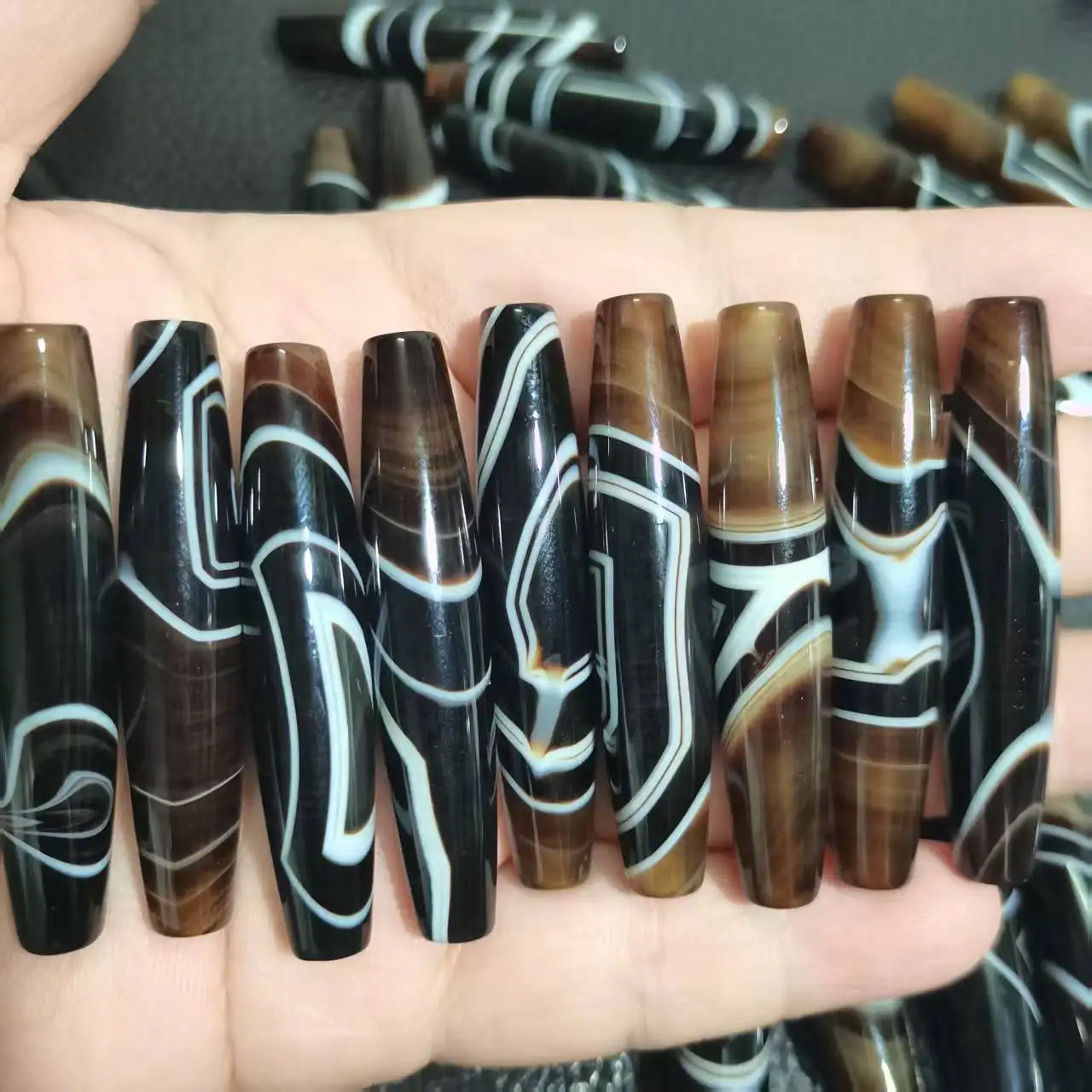 32pcs/lot Strip Beads brown and black color Natural Agate Tibetan Dzi Beads Natural  Beads Amulet DIY  Bracelets Necklaces