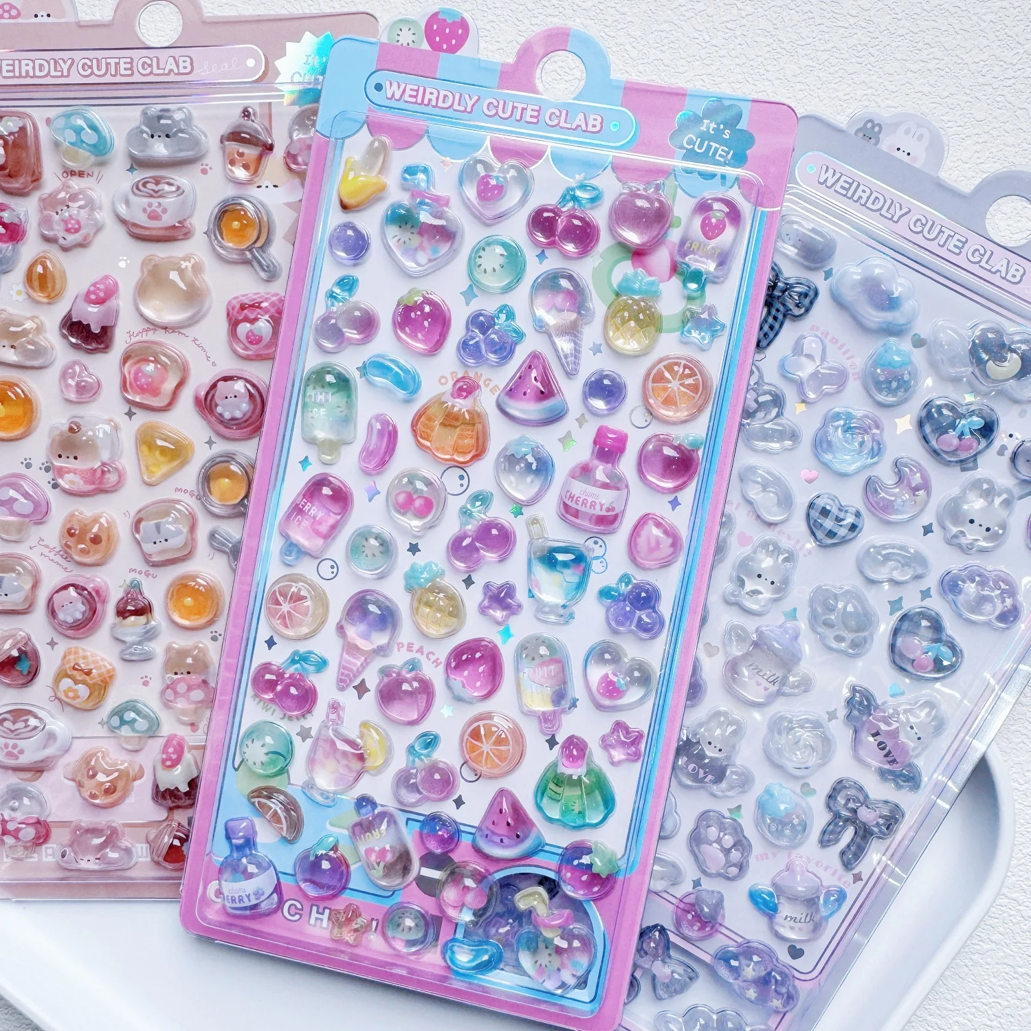 

3 pcs/6 pcs Sweet Furit Ice Cream Pets Drop 3D Relief Sticker Scrapbooking Diy Diary Decor Journaling Stationery School Stickers