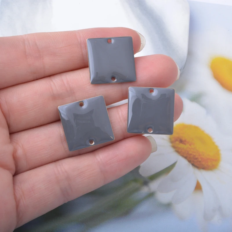 10 Stück Kupfer-Zweiseitige Emaille-Quadrat-Anhänger-Verbinder für Halsketten, Armbänder, Schlüsselanhänger, DIY-Schmuck und Ohrringherstellung – Detail 3