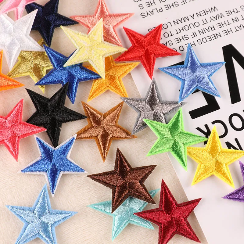 

10pcs Small Mini Star Embroidery Iron on Patches for Clothing Diy Clothes Pentagram Appliques Black White Gold Sticker Stripes