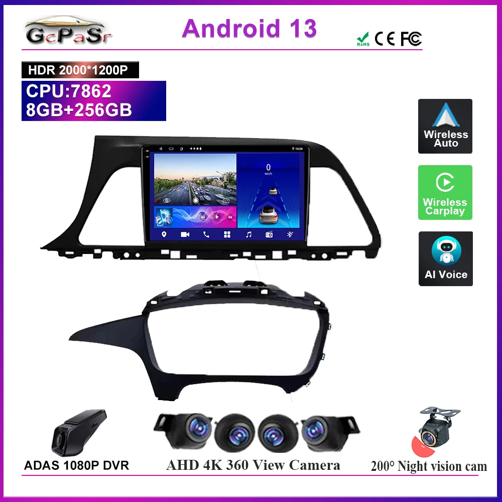 Auto Radio 13 For Hyundai Sonata 7 LF 2014 2015 2016 2017-2020 High-performance CPU Touch Screen No 2din DVD GPS Navigation HDR