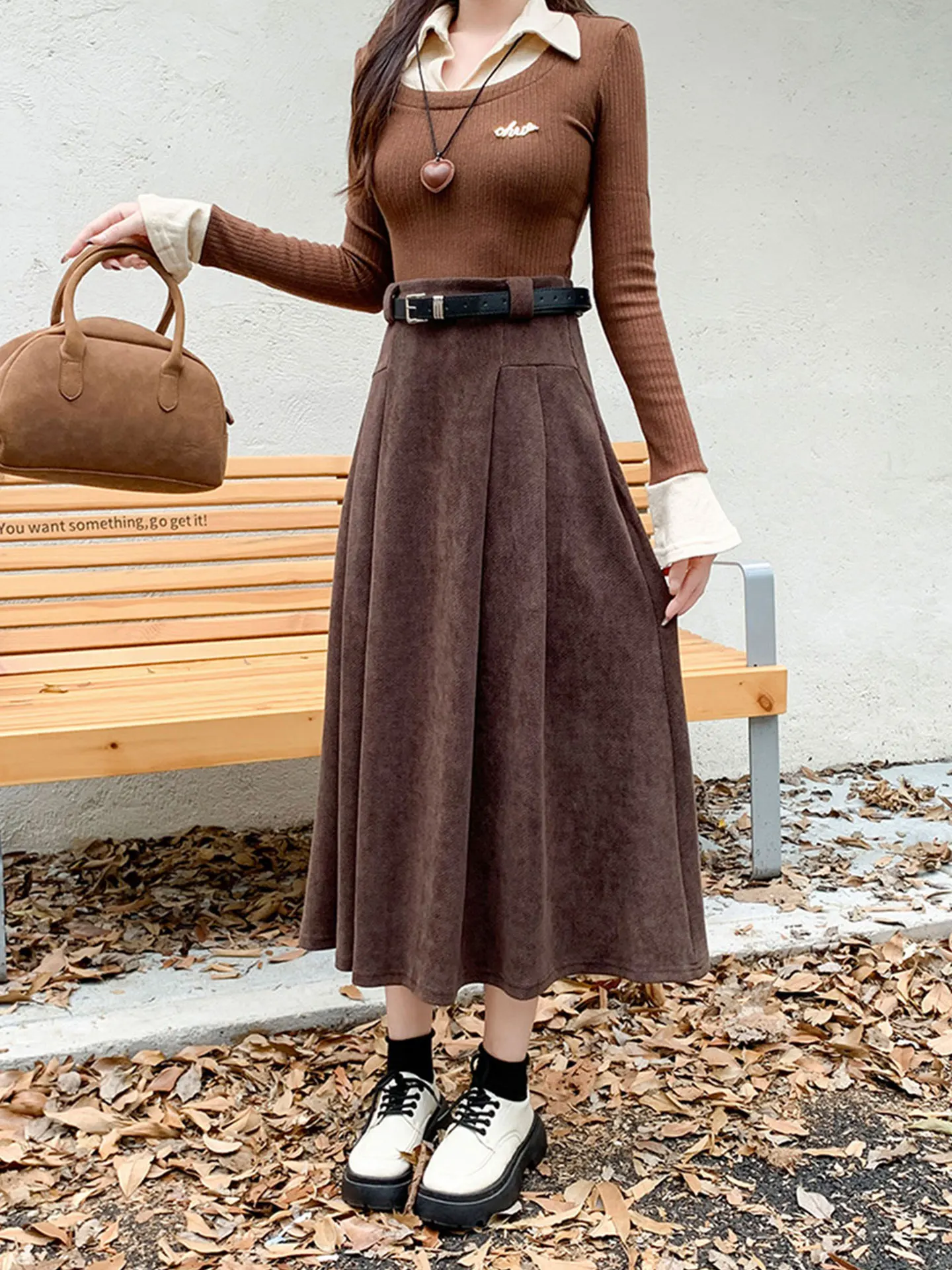 

High Waist plus Size Women's A-Line Skirt Autumn Winter Cotton Velvet Full Coverage Pear ape Body pe Faion Commute