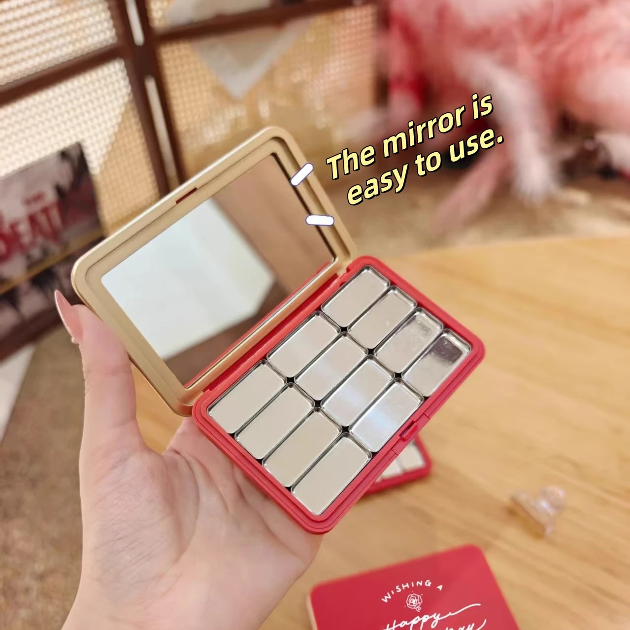 Matt Rot Magnetische Saug Box Pigment Verpackung Box Tragbare Outdoor Malerei Palette DIY Lidschatten Erröten Nagellack Leere Box – Detail 10