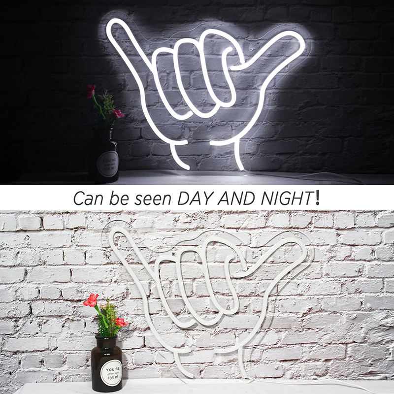 Seis gestos Neon Sign LED Night Lights, pendurado Art Lâmpada de parede para festa, quarto, bar, casamento, casa, USB criativo acender suspiros