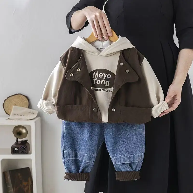 

Boys Baby Clothes Set Spring and Autumn New style Children's Handsome Vest+Hoodie+Jeans Three Piece Set Kids Outfits 80-120CM