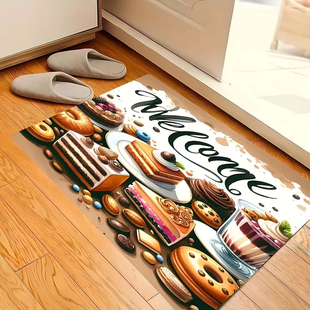 Welcome Cake Doormat Cute Dessert Printed Floor Mat Non Slip Kitchen Rug Soft Carpet Welcome Mats for Front Door Home Decor