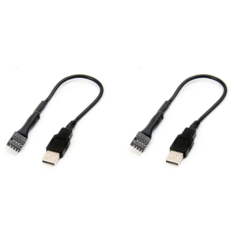 2Pcs 20Cm 9 Pin Male To External USB A Male PC Mainboard Internal Data Extension Cable