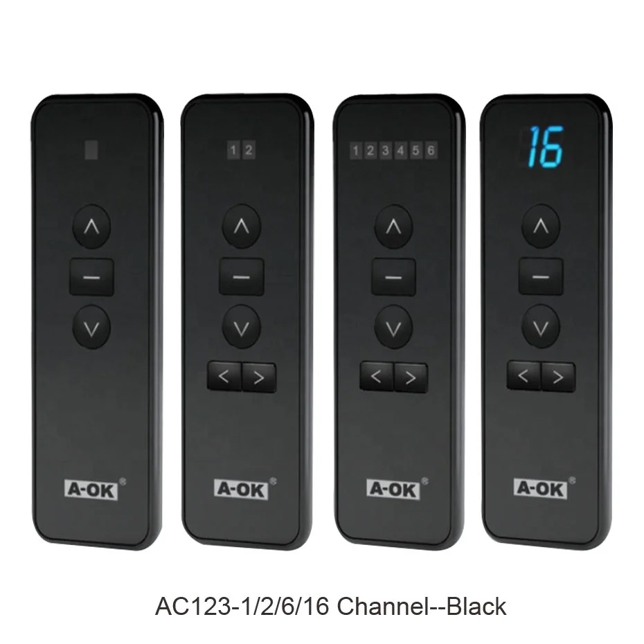 A-OK Noir de la série ACree Déterminer la télécommande pour un moteur électrique OK Curtian RF433, Commande sans fil du rideau Ouvrir/Fermer