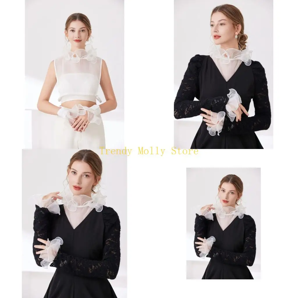 n5kb-elegant-ruffle-organdy-false-sleeves-decorative-arm-covers-for-women-and-teens-fashion-accessory-costume-enhancement