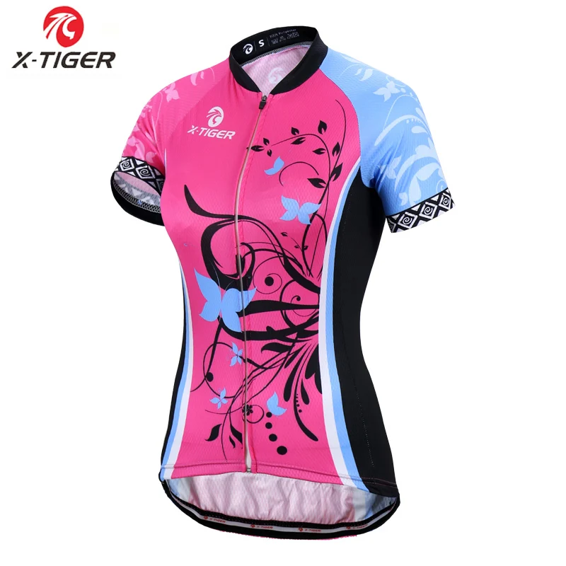 

X-Tiger Women Cycling Jerseys UPF40+ Female Short Sleeve Cyclist Ciclismo Road Bike Clothing Breathable Polyester Cycling Shirt