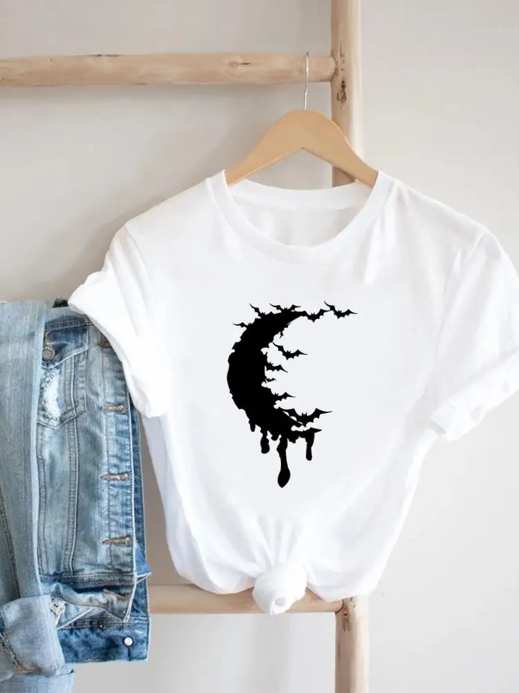 

Women Moon Watercolor Happy Halloween Print Thanksgiving T-shirt Fall Autumn T Shirt Clothing Tee Clothes Trend Graphic Top