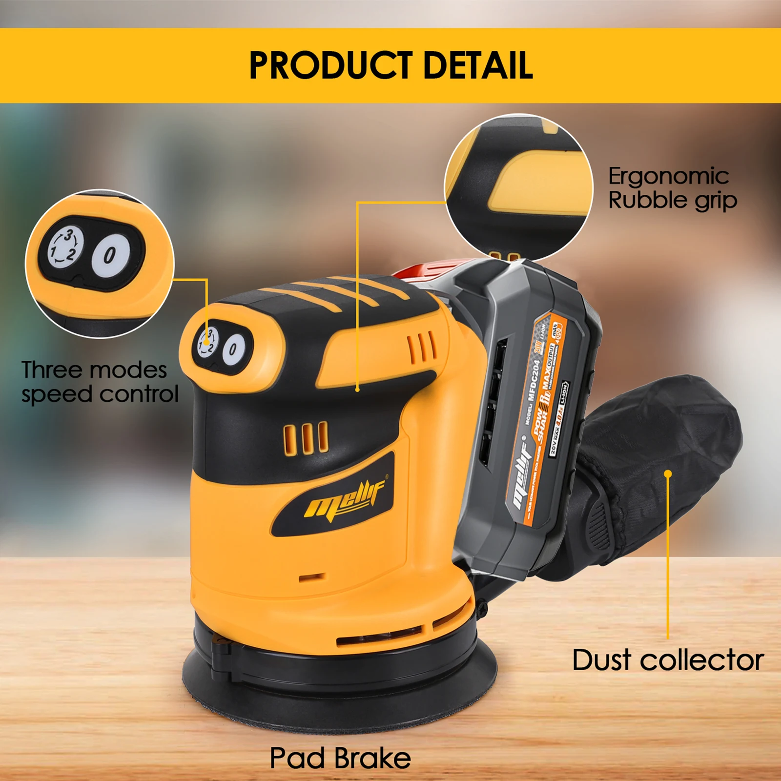 Cordless Orbital Sander For Dewalt 18V 20V Battery Electric Polisher Wood Metal Polishing Grinding Sanding Machine(Tool only)