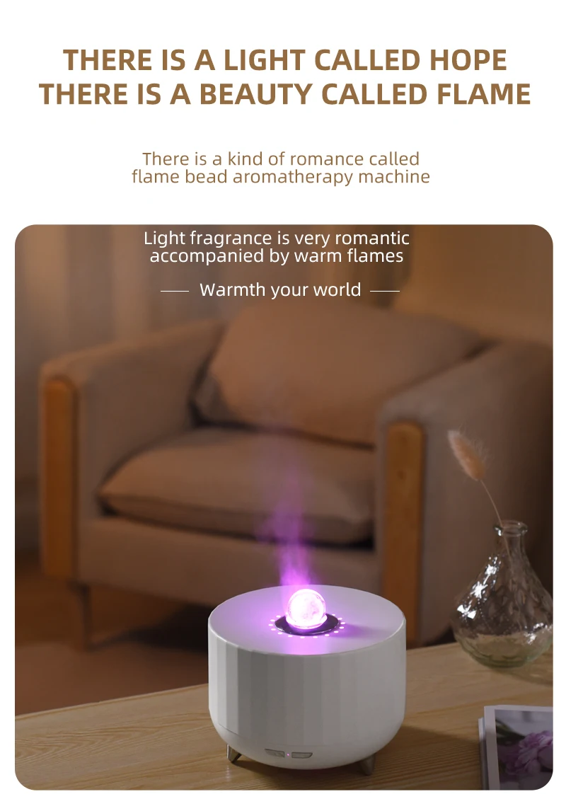 3D-Flammen-Aroma-Luftbefeuchter, 7-Farben-Licht, 2H/4H-Timer, 300ml, Diffusor für ätherische Öle, leiser Nebel, Tischdekoration für Zuhause und Büro – Detail 6