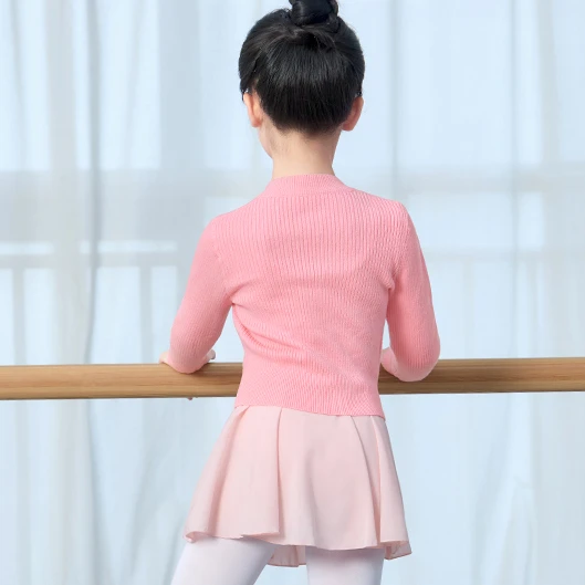 Kid Girls Dance Sweater Spring Autumn Ballet Classical Dance Leotards Dress Training Wrap Coat long Sleeve knitted Pullover