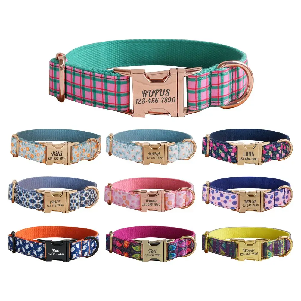 

Customized Fruits Ghost Dog Collar,Free Engraving Personalized ID Buckle for Small Medimum Large Dogs, Matching Leash