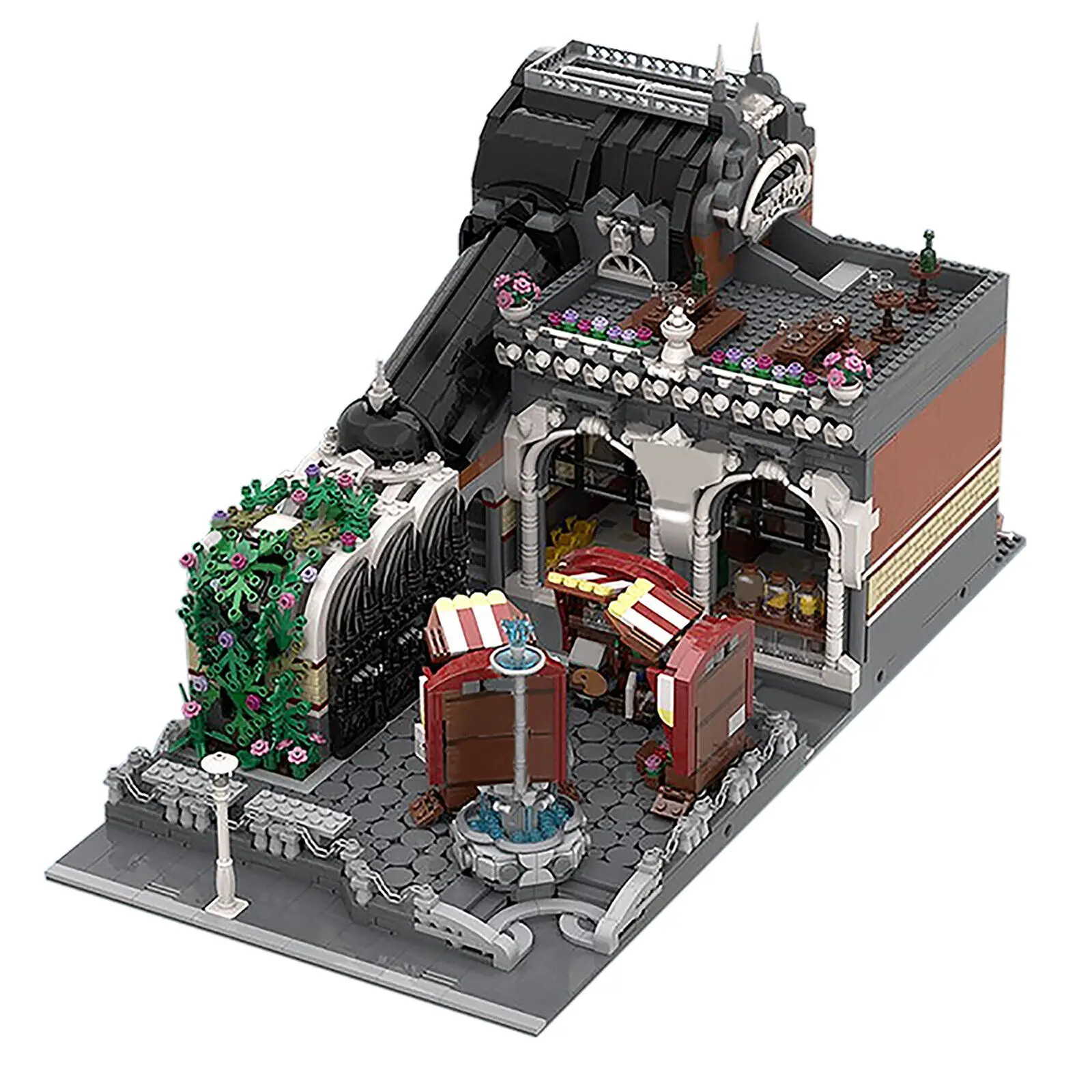 

Modular Market with Square, Marble Fountain, Stone Benches 4689 Pieces MOC Build