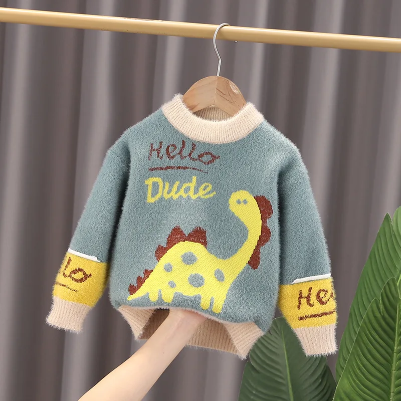 2025 New Autumn Winter Kids Cartoon Dinosaur Sweater Coat for 2-6T Soft Warm Fleece Children Girls Boys Outwear Clothes Tops