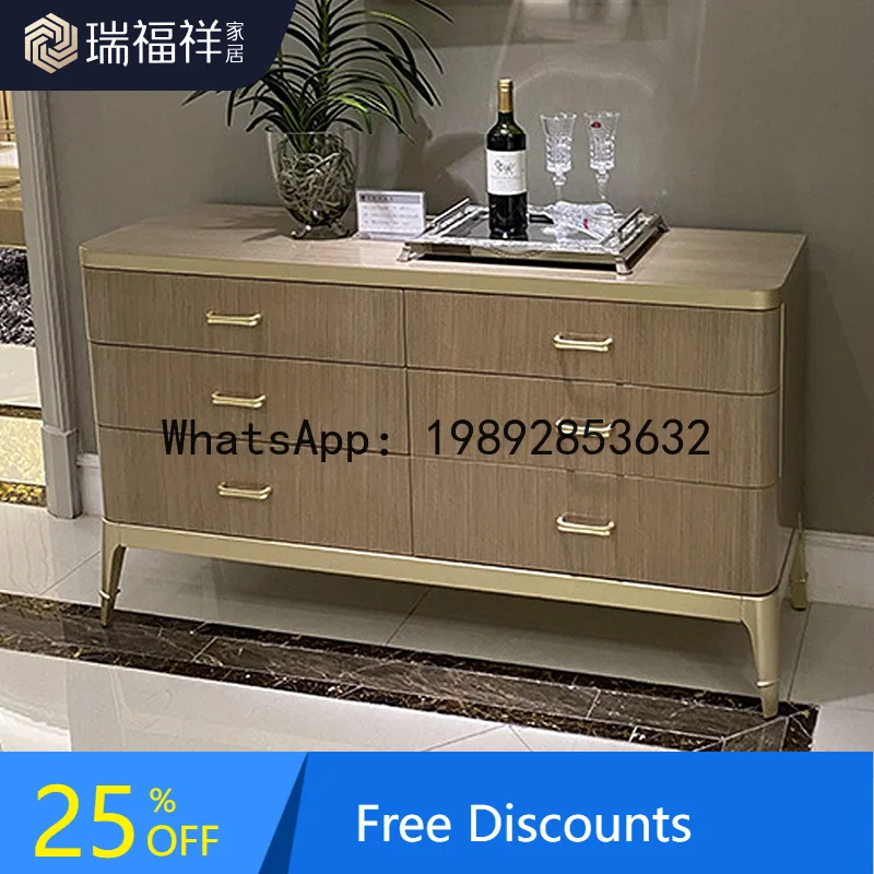 

LYY American Style Light Luxury Modern Simple Solid Wood Six-Drawer Entryway Sideboard Multi-Functional Master Bedroom Storage