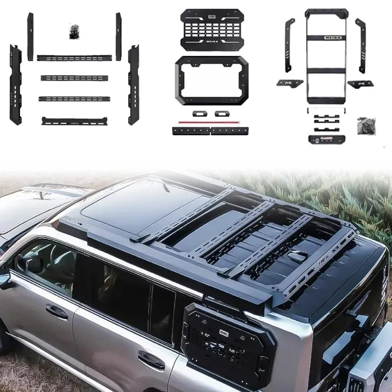

For H9 2025 New Design 3-Piece Set Off Road Aluminum Alloy Roof Rack Side Ladder Side Window Net