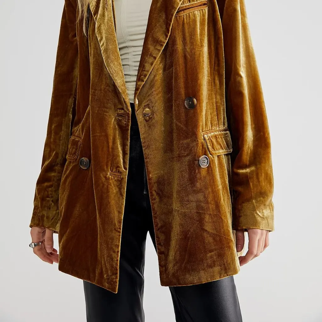

Women's Gold Velvet Jacket Split Design European American Style Top Popular Trend on
