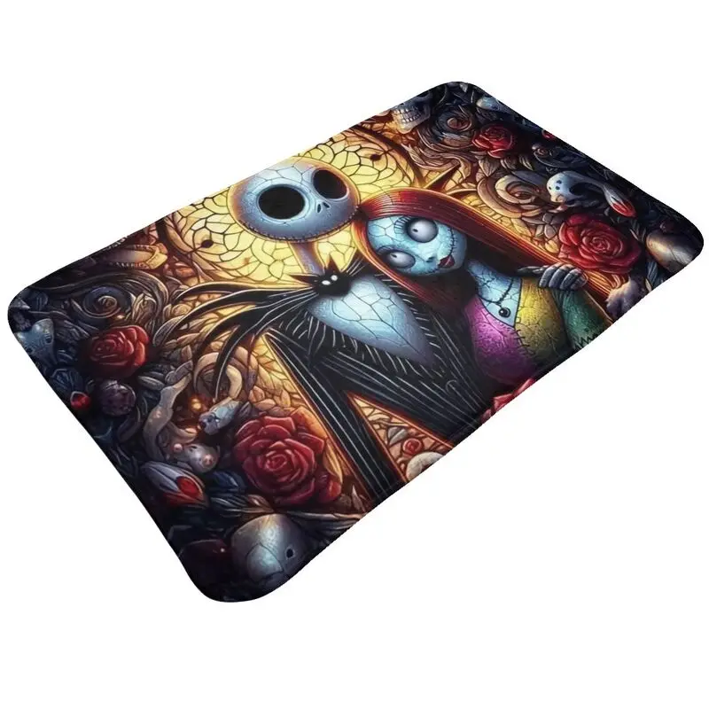 Custom Nightmare Before Christmas Floor Door Kitchen Bathroom Mat Anti-Slip Jack Skellington Sally Doormat Rug Carpet Footpad