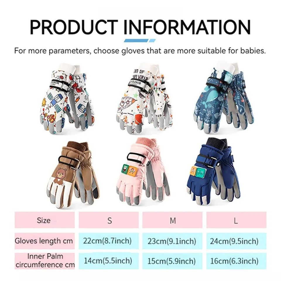 LOOGDEEL Winter Warmth Skiing Gloves Children Touch Screen Waterproof Windproof Cycling Snowboard Ski Sports Mittens Girls Boys