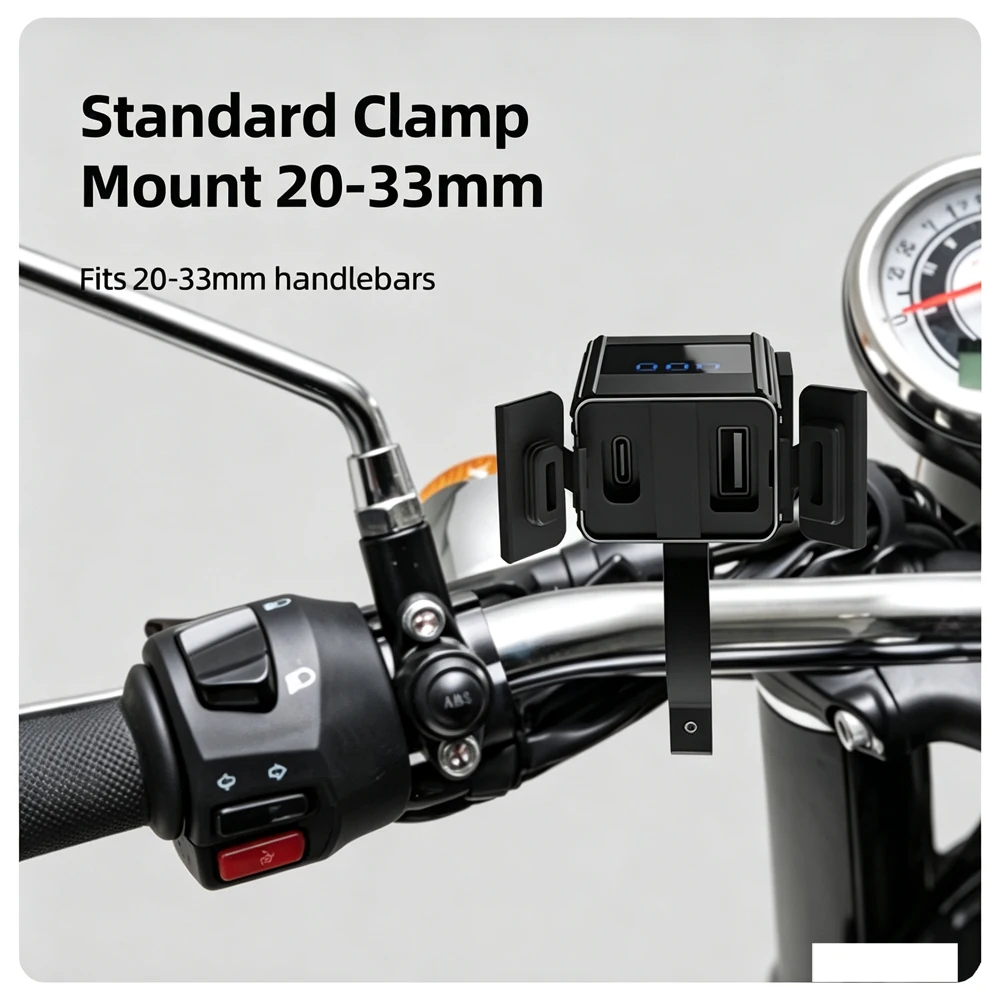 100W Type PD Motorcycle USB Charger Waterproof 12V Power Supply Adapter Two-Way Charging with LED Voltmeter Moto Phone Charger
