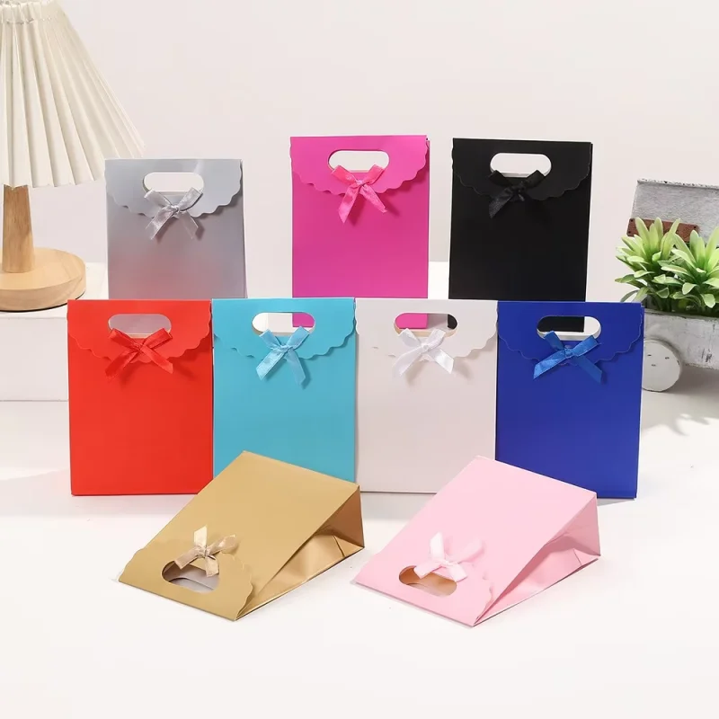 12PCS Flipped Bow Tote Bags Colorful Paper Bags Gift Bags For Holiday Gift,Wedding Store Gift Wrap Bags Children Candy Packaging view 2