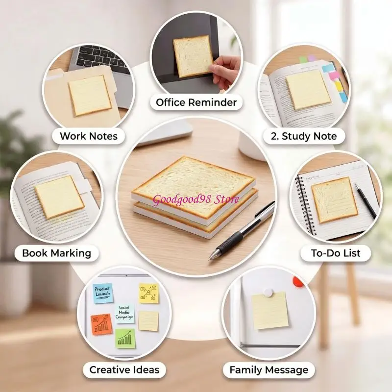 Bread Print Note Set, Two Toasts Pad with 50 Liftable Sheets Each for Quick Note, Important Marking, Daily Reminder and Messages