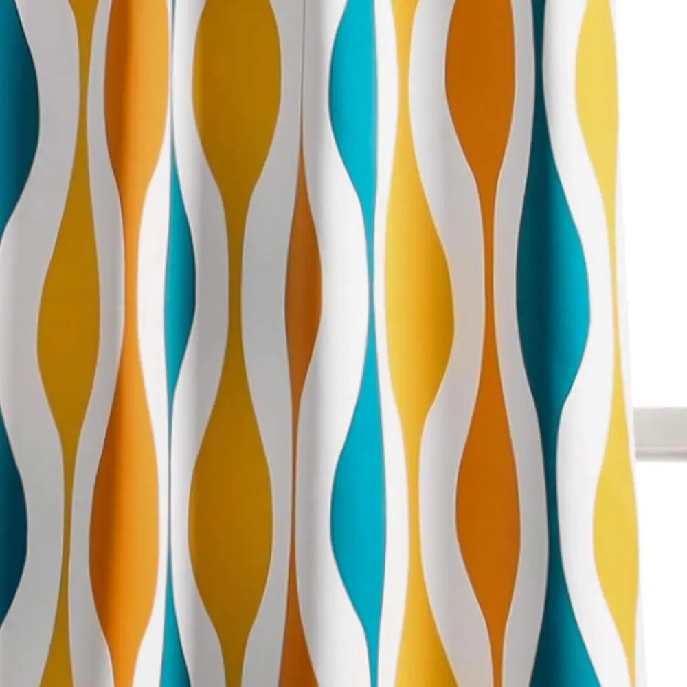 Rideaux de fenêtre à motifs géo du milieu du siècle turquoise et orange, 108 x 52