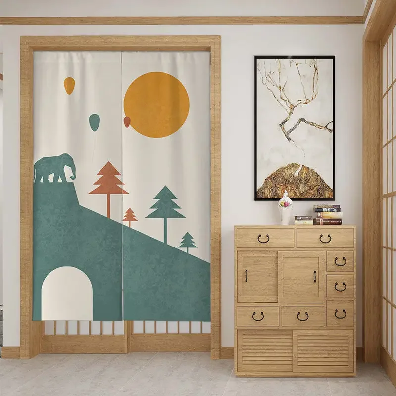 Geometric Elephant Forest Door Curtain Partition Noren Curtains Bedroom Toilet Kitchen Japanese Doorway Half-curtain Home Decor