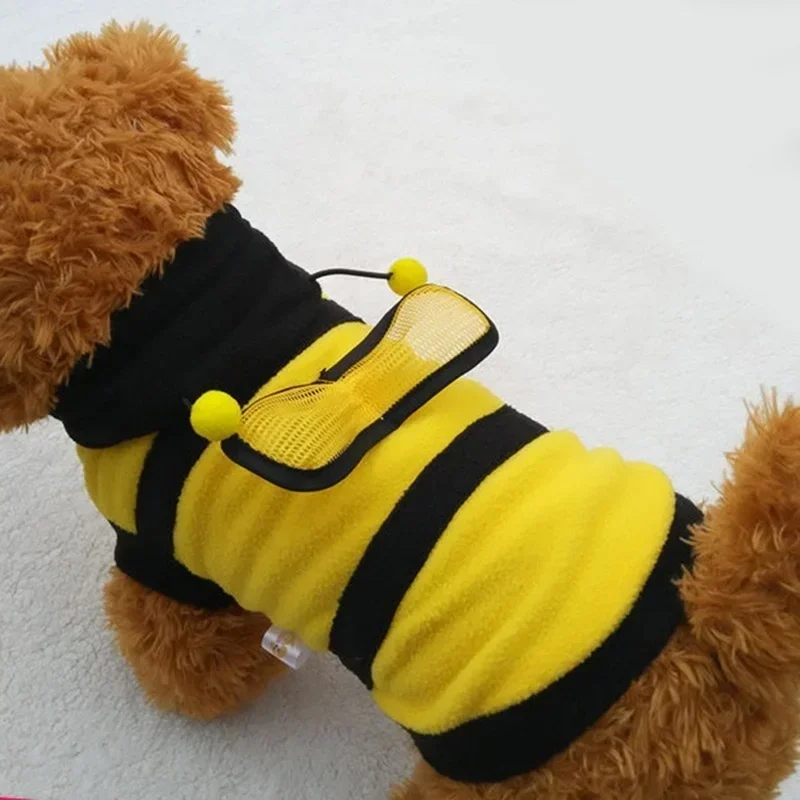 Bee Pet Puppy Coat Clothing Set Wool Clothes Dog Cat Hoodie Fancy Dress Costume Halloween Cosplay Sweater Dog Hoodie