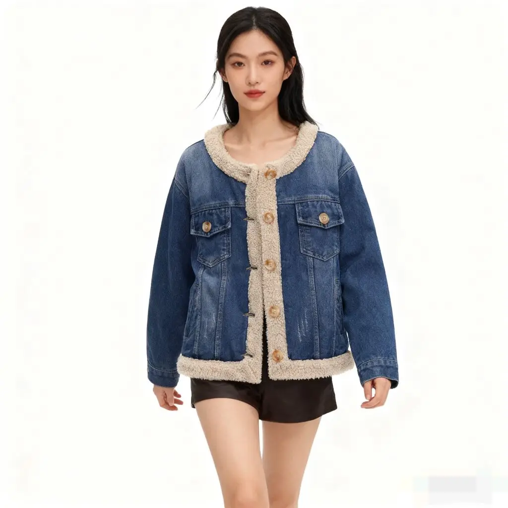 

Джинсовое пальто хорошего качества, меховое плюшевое женское осеннее приталенное пальто с поясом, застегивающее талию, минимализм, утягивающая куртка с поясом для колледжа