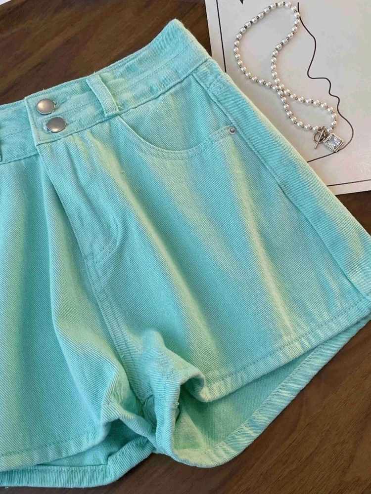 Sommer Mode Frauen Denim Shorts 2025, Neue Koreanische Stil Hohe Taille Breite Bein Shorts Streetwear Lose A-Line Jean Shorts