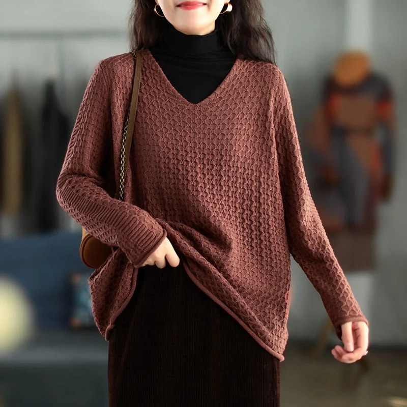 

Женский осенне-зимний новый трикотаж из хлопковой нити, свободный сетчатый модный свитер с v-образным вырезом и длинными рукавами, внутренняя одежда, базовый слой, топ