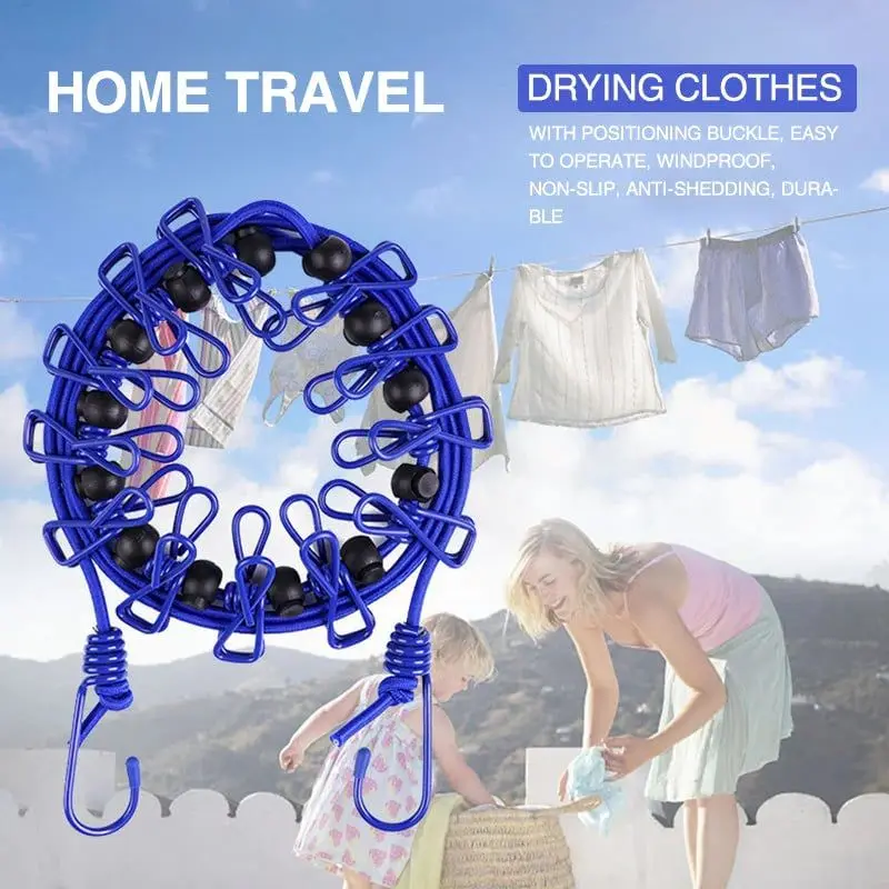 

Portable Elastic Travel Clothes Rack with Clips Clothesline Retractable Laundry Dryer Clothes Line Camping Outdoor Home Tools